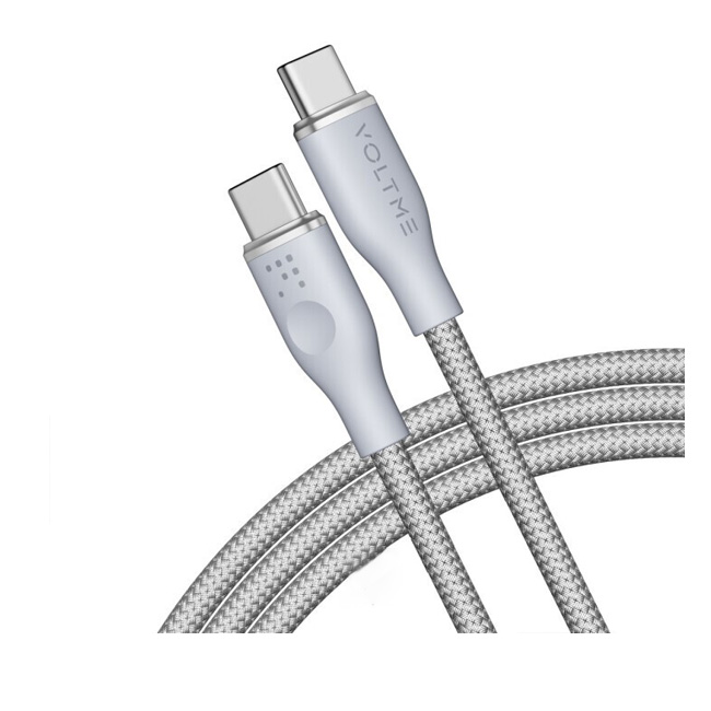 [2295] فولتمي - كابل  باور لينك رووج مزدوج من النايلون تايب سي تايب سي C 5A / 1M (100W) جراي