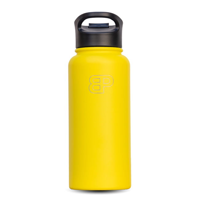 [2312] 1 liter stainless steel bottle, double-walled, keeps drinks hot and cold, in yellow