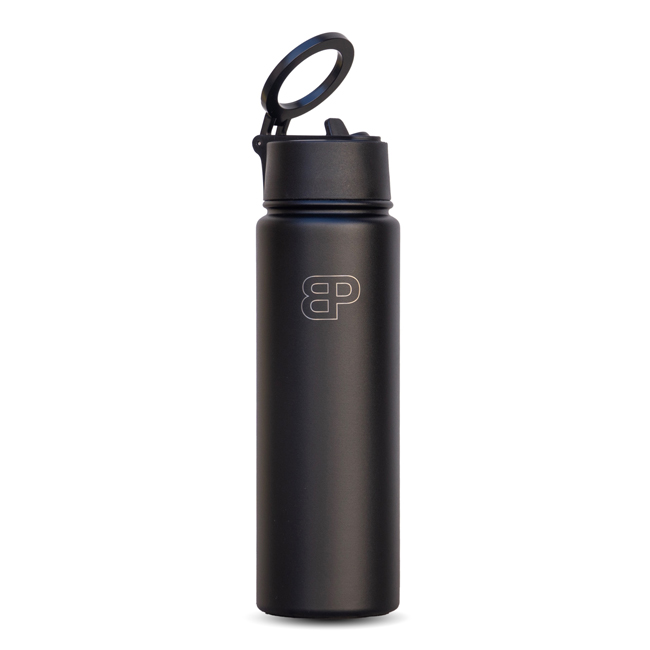 750 ml stainless steel bottle, keeps drinks hot and cold, in black