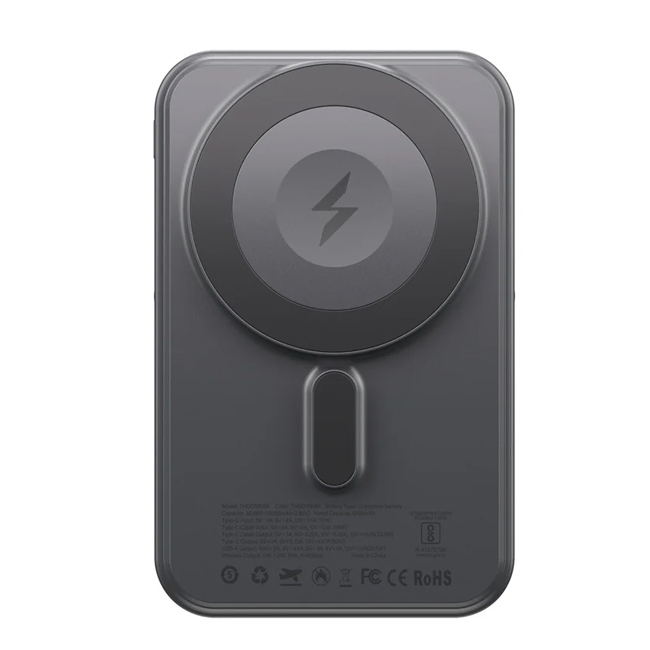 [2317] باور بانك بسعة 10000  مللي أمبير/ساعة مع قاعدة مغناطيسية وشحن سريع بقوة 22.5  واط، أسود