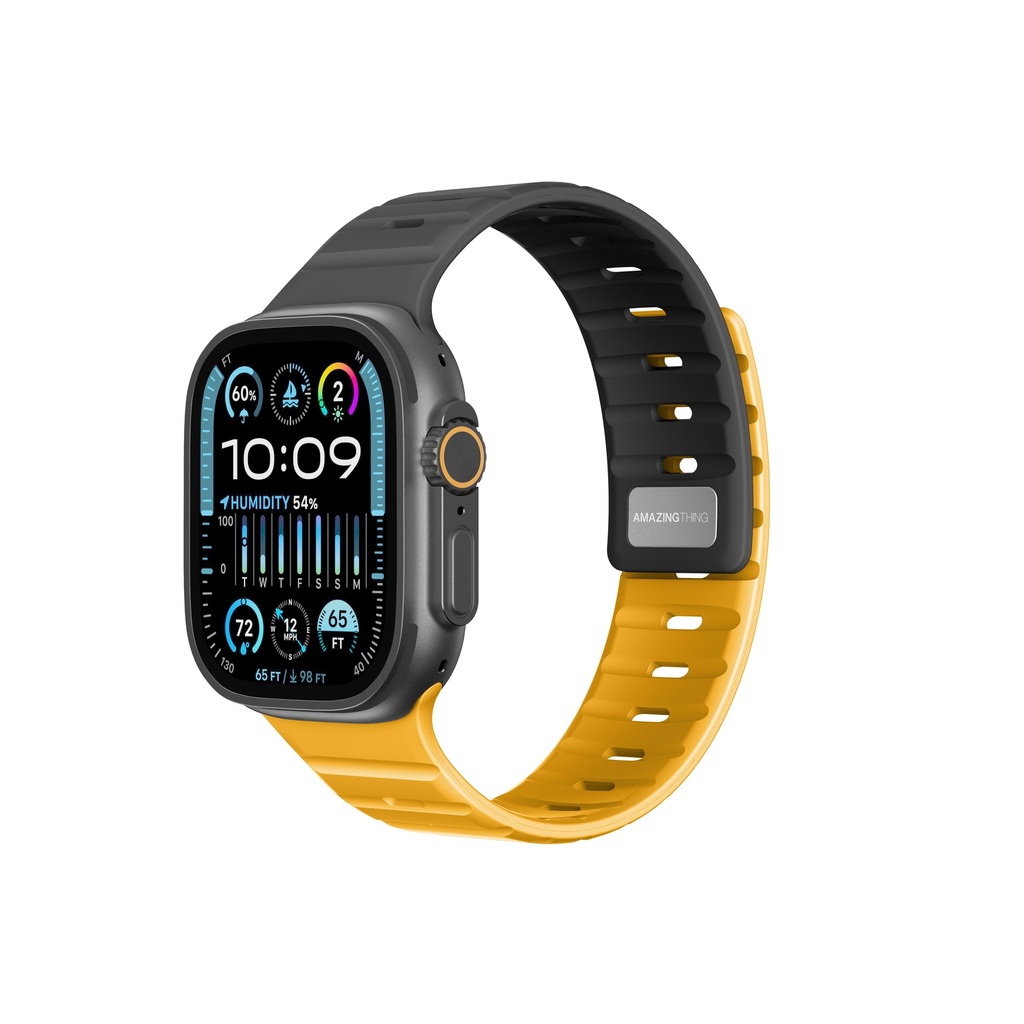 [2318] امازنج - سوار AmazingThing Omni SilqLock لساعة Apple Watch بحجم 49/46/45/44/40  مم - أسود وأصفر