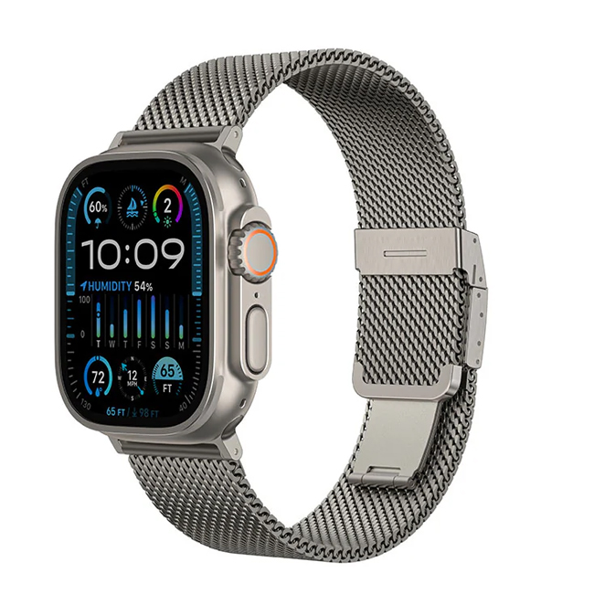[2333] اميزنج - سوار AmazingThing Titan Premium Metal لساعة Apple Watch بحجم 49/45/44/42/41/40/38  مم (اللون: تيتانيوم)