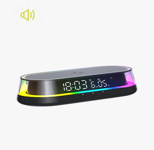 [3439] اولز - شاحن لاسلكي TimePower مع مصباح LED ومكبر صوت بلوتوث وساعة منبه