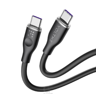 فولتمي - كابل باور لينك السيليكون تايب سي تايب سي 5A / 1M (100W)  أسود