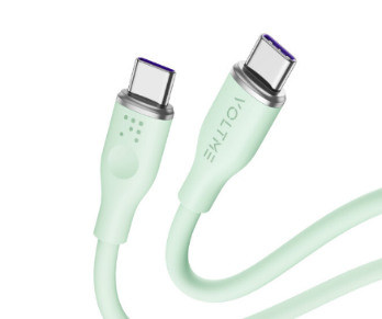 فولتمي  - كابل باور لينك السيليكون تايب سي تايب سي 5A / 1M (100W)  أخضر