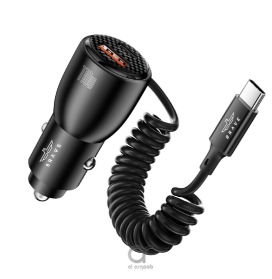 بريف شاحن سيارة بقوة 110 واط مع منفذين يو اس بي وكابل ملفوف 1 متر – شحن سريع وآمن لأجهزة iPhone وAndroid واللابتوب