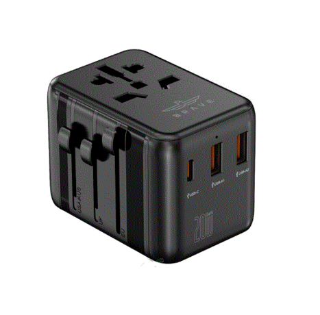 بريف شاحن سفر سريع بريف 20 وات بتقنية GAN مع 3 منافذ + محول AC