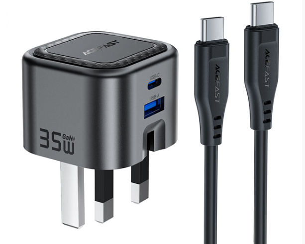 ايس فاست شاحن حائط سريع الشحن A120- Gan   بمخرج تايب سي ومخرج يو اس بي ( المملكة المتحدة )