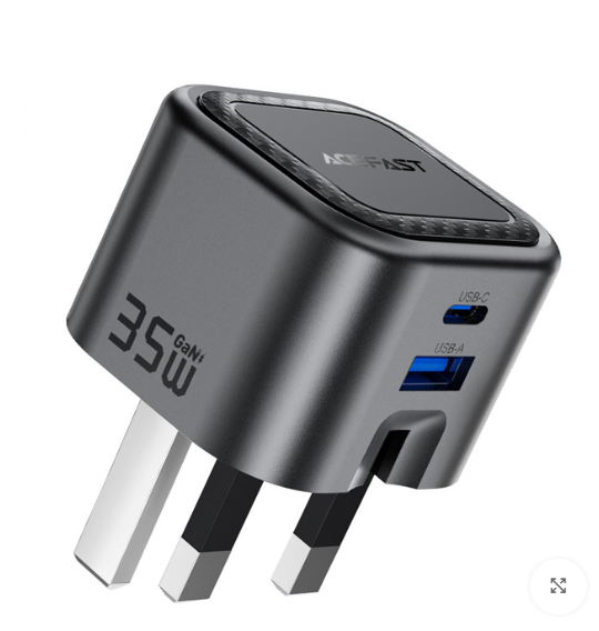 ايس فاست شاحن حائط سريع الشحن   A120 GAN - بقوة 35 وات - بمخرجين تايب سي و  يو اس بي - المعيار البريطاني (UK)