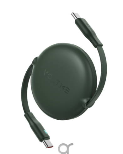 فولتمي كابل باور لينك يويو قابل للسحب من النوع سي إلى النوع سي - 60 وات PD 3.0 شحن سريع للغاية - أخضر