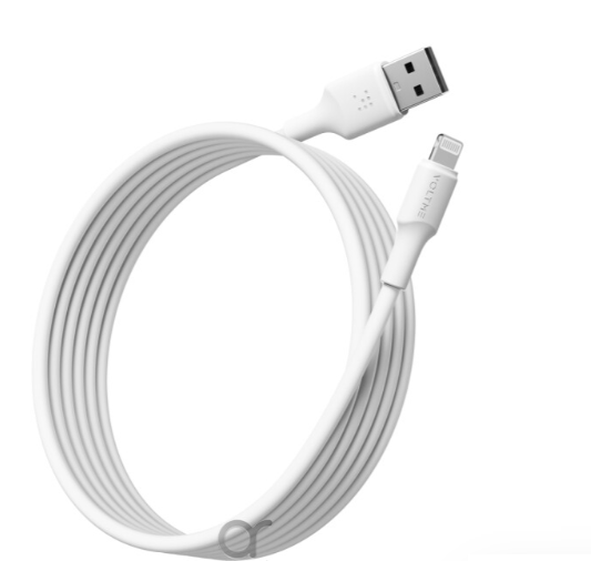 فواتمي كابل Voltme باورلينك USB-A إلى Lightning - شحن سريع 12 وات - 3 متر - أبيض