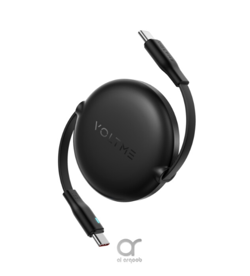 كابل فولتمي باور لينك يويو قابل للسحب من تايب سي إلى تايب سي - 60 وات PD 3.0 شحن سريع للغاية، ثنائي الاتجاه، 3 أمبير، 1 متر - أسود