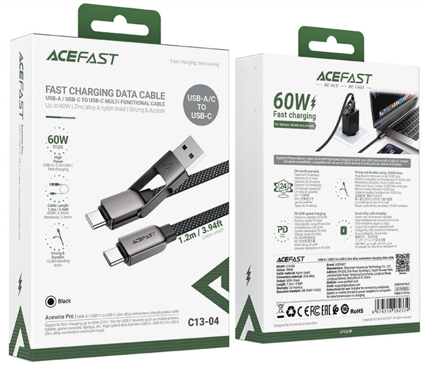 ايس فاست - كابل شحن ونقل البيانات C13-04 من نوع USB-A / USB-C  إلى USB-C