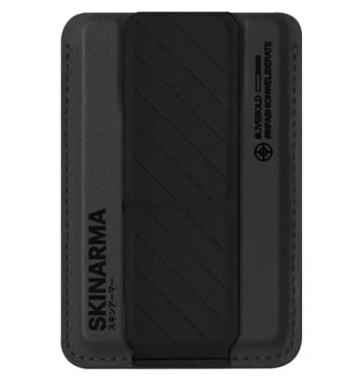 [3831] SKINARMA - حامل بطاقات مغناطيسي من سكينارما مع مسند تثبيت - أسود