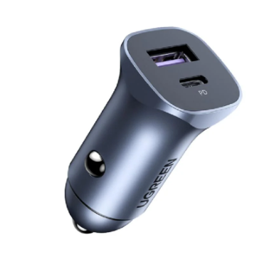 يوجرين - شاحن سيارة بمنفذ تايب سي و يو اس بي بقوة 30 واط - رمادي