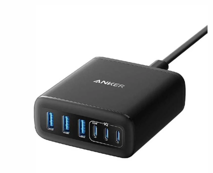 انكر - منصة شحن بقوة 112 واط ثلاث منافذ يو اس بي وثلاث منافذ تايب سي - اسود