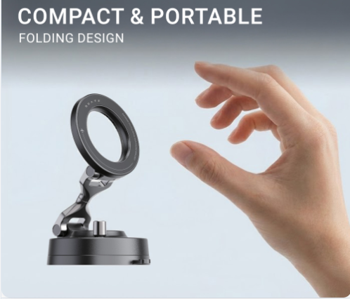 [3973] Brave - BRAVE BHL-56 Car Holder with Strong Suction and Magnet - Interchangeable Suction Base and Foldable Design with Multi-Angle Adjustment for Phones