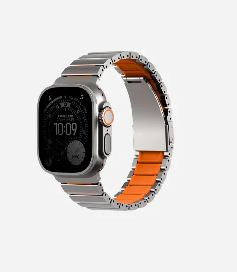 [UNIQ-49MM-STRVFTSILVORG] يونيك - ستروفا فليكس سوار ساعة أبل هجين من الفولاذ المقاوم للصدأ