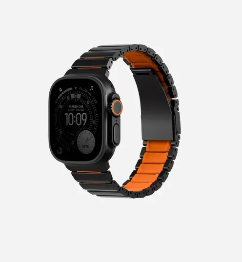 [UNIQ-49MM-STRVFMBLKORG] يونيك - ستروفا فليكس سوار ساعة أبل هجين من الفولاذ المقاوم للصدأ