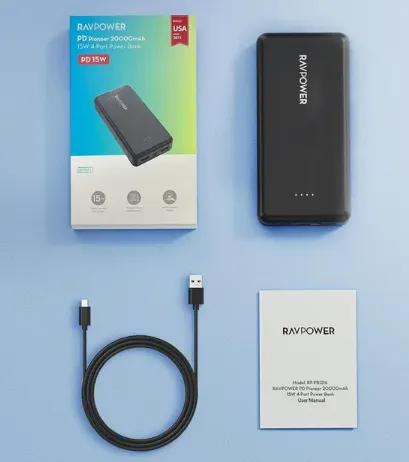 [RP-PB1216] راف باور - باور بنك RAVPower PD Pioneer بسعة 20000  مللي أمبير، بقوة 15  واط، وأربعة منافذ، موديل RP-PB1216