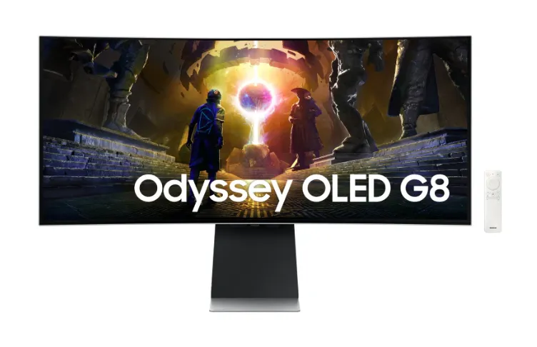 [LS34DG852SMXUE] شاشة سامسونج بوصة الألعاب جي8 - 34.0  بوصة OLED منحنية / فوق إلى / زمن استجابة 0.03  مللي ثانية / يو اس بي HDMI 2.1 / منفذ العرض .4 / واي-فاي بلوتوث فضي شاشة
